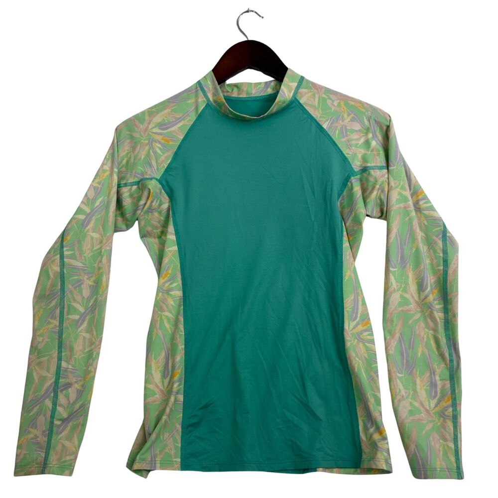 Patagonia Womens M Long Sleeve Rash Guard Floral Green Surf Swim Recycled Nylon